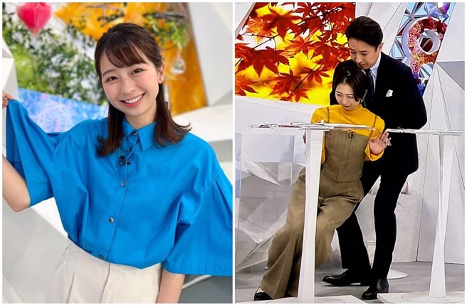 小室瑛莉子疑似身體不適站不穩，身旁男主持人谷原章介察覺異狀上前攙扶。（圖／X）