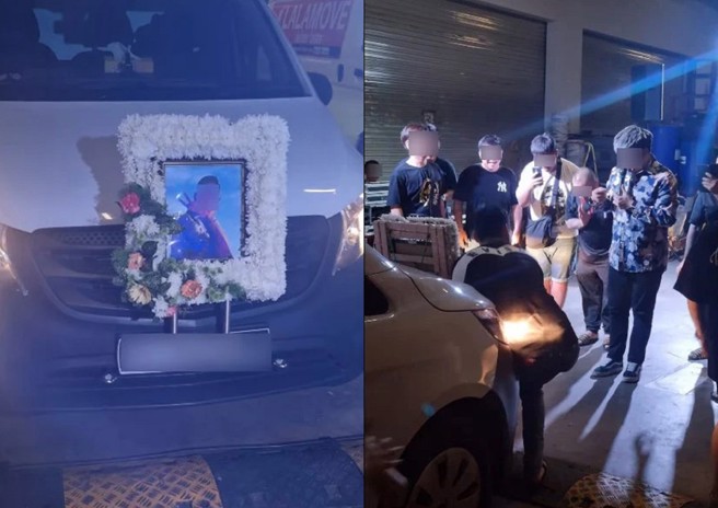 近日网路流传一段恶搞影片，利用办葬礼来帮好友庆生，地点疑似在新加坡。（翻摄中国报）