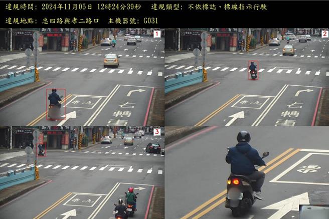 基隆市在孝二路、忠四路口新建置了科技执法装置，将着重取缔「不依标志标线指示行驶」与「跨越双白线」等违规样态。（基隆市警局提供／张志康基隆传真）