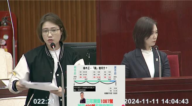 民進黨台北市議員林延鳳（左）。（摘自台北市議會直播／劉彥宜台北傳真）