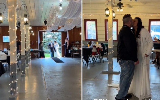 美国一对新人日前举办婚礼，邀请75位亲友，结果只来了5人。（翻摄TikTok）