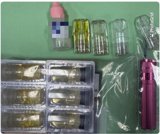 嘉义市警方在陈员住处查获大批菸弹毒品及相关事证。（嘉市警一分局提供／廖素慧嘉市传真）