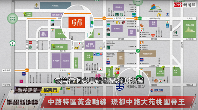 從「璟都中路大苑」到藝文特區、桃園火車站等地，僅需5至6分鐘即可抵達。（圖片來源/中時新聞網攝）