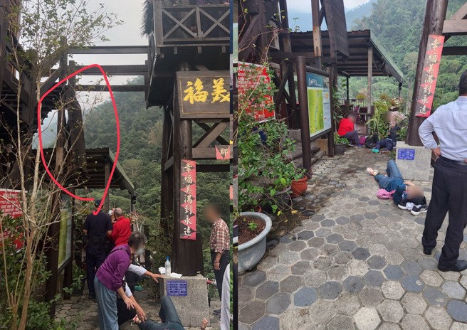 阿里山今天发生游客走木栈道，结果木栈道突然断裂，5名游客坠落，1名妇人送医昏迷。（翻摄画面）