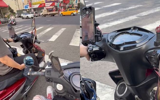 有骑士日前在停红灯时，突然看到隔壁有骑士的手机正在播放「男男性爱片」，让他好尷尬。（图／翻摄自爆料公社）