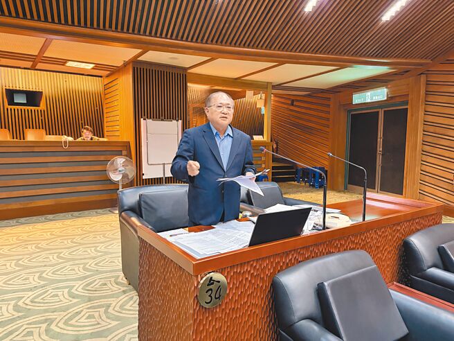 宜兰县议员陈鸿禧12日在议会施政总质询时，要求县府尽速改善罗东镇与冬山乡7处危险路口，建议取消快慢车道分隔岛，统一改设中央分隔岛。（吴佩蓉摄）