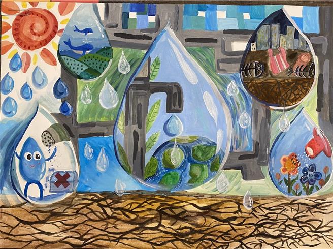 北水處舉辦「水滴永續藝起來」繪畫比賽孩童參賽作品。（圖／北水處）