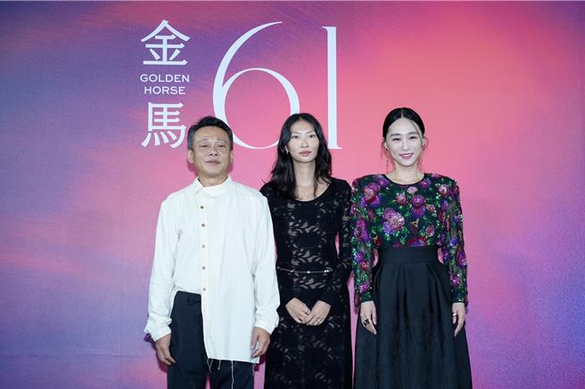 李康生（左起）、导演曾佩裕和吴可熙14日出席金马影展，为《蓝色太阳宫》造势。（罗永铭摄）