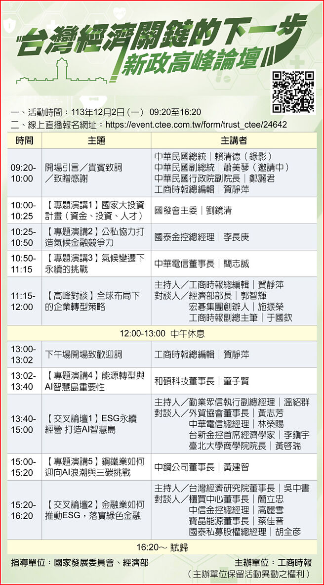 台灣經濟關鍵的下一步新政高峰論壇