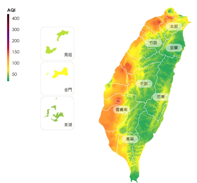 今（15）日西半部地区空气品质都亮起橙色警报。（图／翻摄自环境部官网）