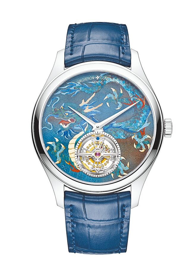江詩丹頓以東方四大神獸青龍（見圖）、朱雀、白虎、玄武為靈感打造四款細木鑲嵌超薄陀飛輪腕表。 （Vacheron Constantin提供）