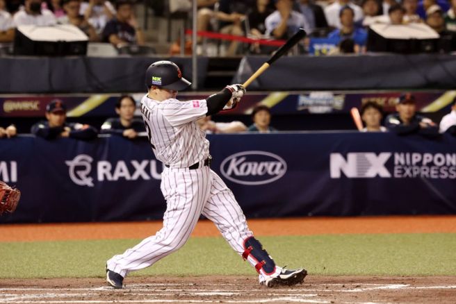 日本牧秀悟第5局对韩国打下超前分。（杜宜谙摄）