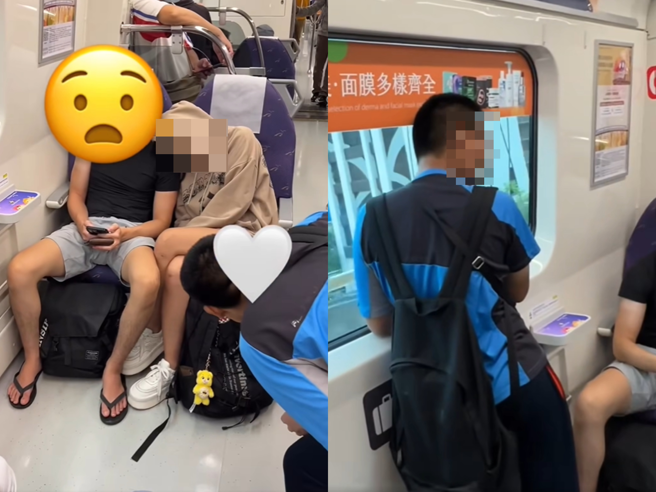 机捷上一名男子直盯着女乘客，还大胆地弯腰看女性的胸腰腿等部位。（翻摄自桃园都脸书）