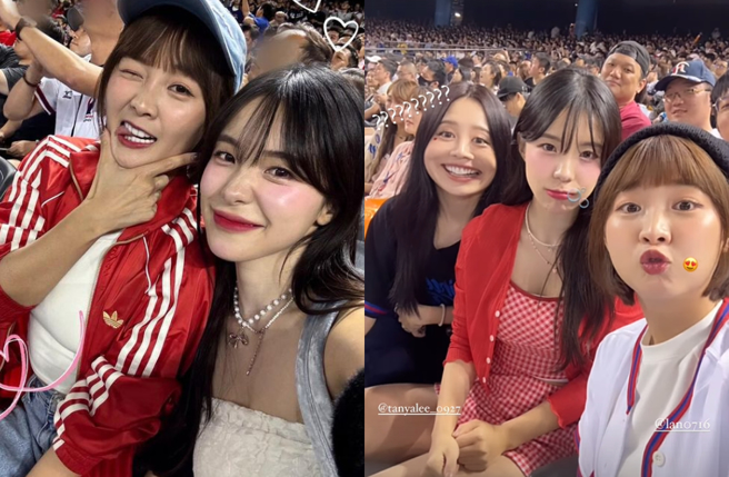 李多慧（左图右）惊喜现身台北大巨蛋观赏台日大战。（图／IG@le_dahye）