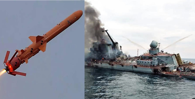 俄罗斯黑海舰队旗舰莫斯科号遭到乌克兰海王星飞弹击沉，这是40多年来，首次出现排水量破万吨的大型军舰被击沉的战果，也令各界重视起乌克兰自制的军事武器。(图/美联社)