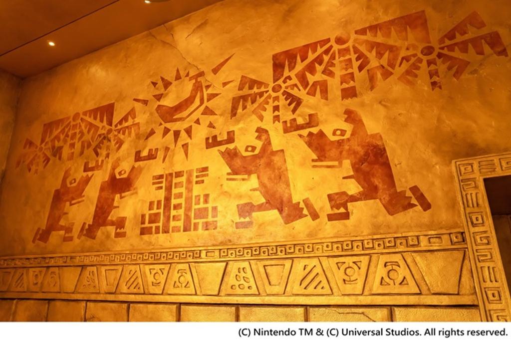 日本環球影城新園區咚奇剛國度的焦點造景「黃金神殿」內部的壁畫。（圖／Ⓒ Nintendo TM & Ⓒ Universal Studios. All rights reserved.）