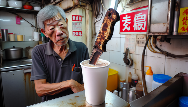 高雄漢堡店奶茶泡「整把生鏽美工刀」，民眾直呼太噁心，衛生局出手了。（示意圖／AI生成）