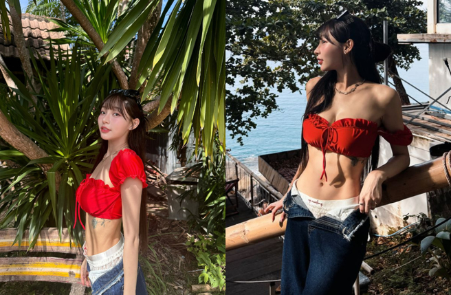 林襄大胆露出内裤的造型，引发网友讨论。（图／林襄IG）