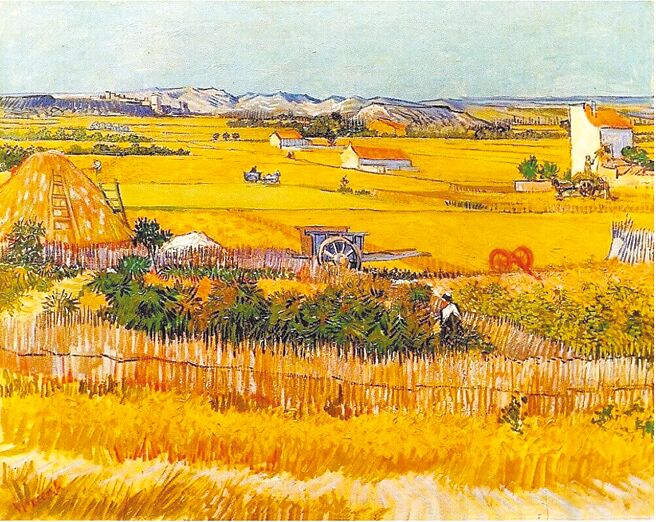 梵谷名画〈拉克劳的收割〉。（摘自网路）