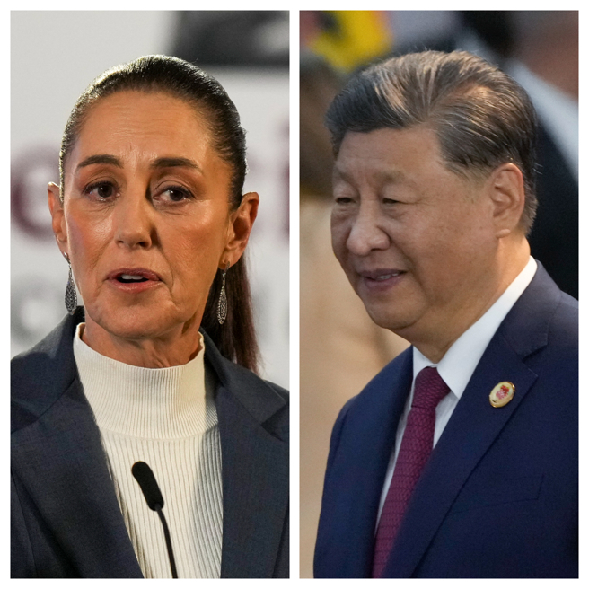 中国国家主席习近平（图右）当地时间18日下午在里约热内卢出席二十国集团（G20）领导人峰会期间，会见墨西哥总统薛恩鲍姆（图左）。(美联社资料照合成)