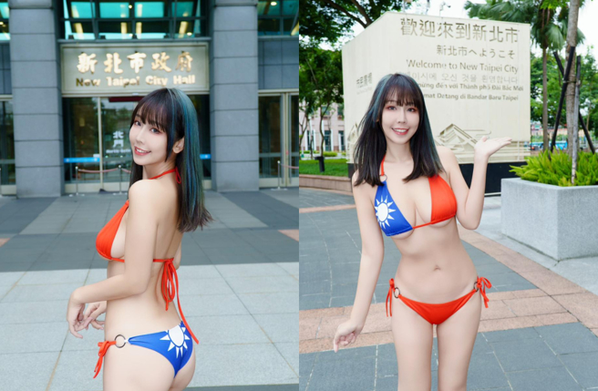 「希希CC」曾穿国旗比基尼上街掀热议。（图／IG@ccplay1211）