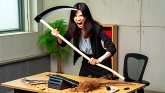 不爽下屬離職！台電女主管持鐮刀亂捅「鐵桌椅慘成蜂窩」下場曝