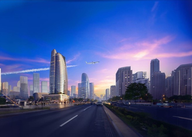 桃园市政特区基期低、性价比高，以空间坪效实现「价效双赢」，成为企业选址明智方案。(图为NFC环球经贸中心3D示意图)