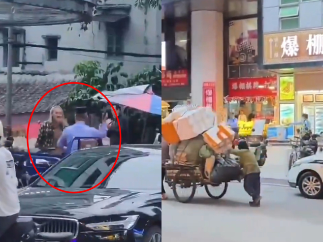 广州一名白髮苍苍的老翁，激动地持刀在街上挥舞，并与4名员警对峙，最后被连开3枪击毙，消息让不少网友震惊。（翻摄自X@whyyoutouzhele）