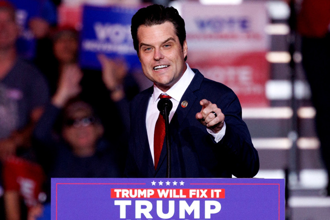 性愛趴、吸毒黑料連環爆！ 蓋茲退出司法部長人選提名。(圖/路透)