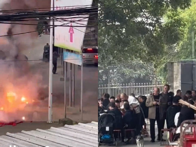 大陸四川一名殺人犯近日刑滿出獄，沒想到他當天竟在家門口走紅毯、放鞭炮，還擺出18桌酒席慶祝，且一路擺到受害家屬門前，囂張態度令被害家屬相當憤怒。（翻攝自微博）