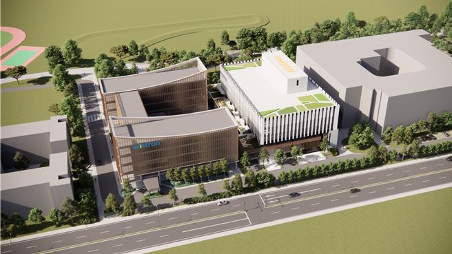 「纬创楼」、「群联楼」产学大楼预定2027年完工启用。（经发局提供／宝智华台南传真）