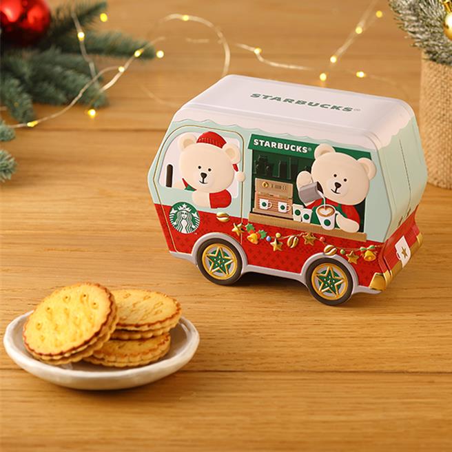 星巴克「耶诞车可可夹心饼乾盒」，450元。（星巴克提供／朱世凯台北传真）