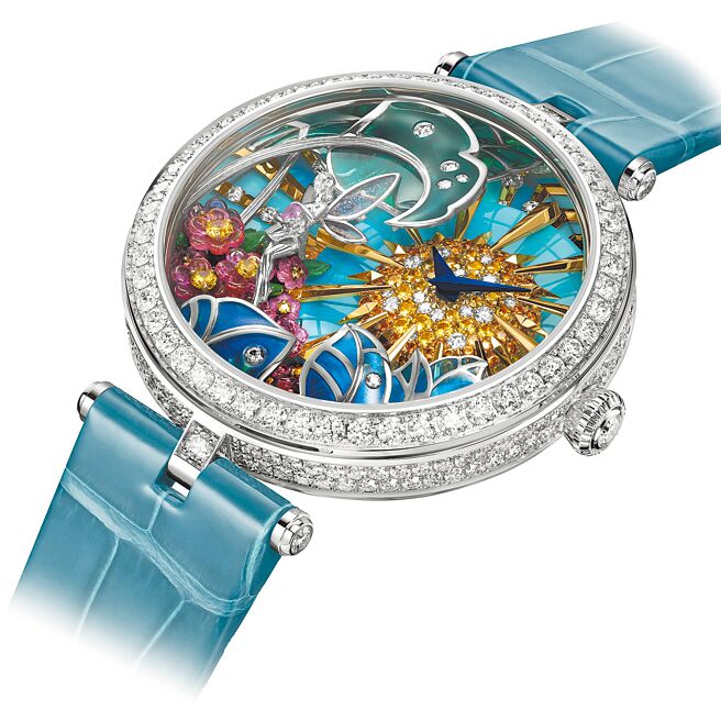 藝術工藝表獎／梵克雅寶在今年日內瓦鐘表大賞拿到三項大獎成為大贏家，圖為拿下「藝術工藝表獎」的Lady Arpels Jour Enchante珠寶表。（Van Cleef & Arpels提供）
