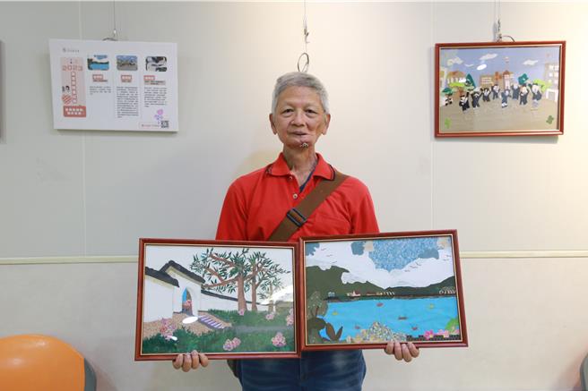 花莲73岁的张先生15年前罹患口腔癌，2023年见育田基金会举办拼贴画展，开启他的拼布创作歷程，且因作品写实，连2年获得金奖殊荣肯定。（花莲门诺医院提供／罗亦晽花莲传真）