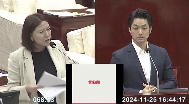 台北市长蒋万安（右）表示，有信心今年会举办双城论坛。（摘自台北市议会直播／刘彦宜台北传真）