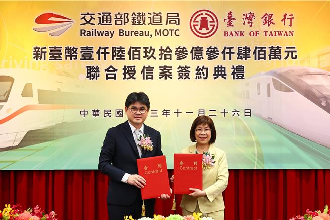 台银董事长凌忠嫄(右)与铁道局长杨正君(右)(图／台银提供、吴静君传真)