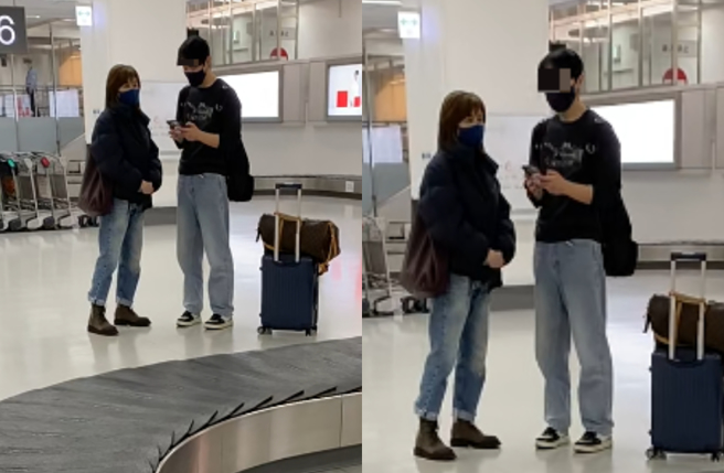 關之琳日本機場與小鮮肉同框。（圖／小紅書 吃土豆長大的馬鈴薯）