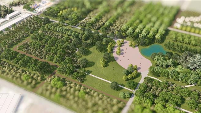 屏縣府向台糖承租種苗園區1.8公頃地打造「萬丹森林公園」，首期工期預計明年8月前完工。（屏縣府提供／謝佳潾屏東傳真）