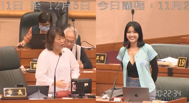 市議員顏翎熹今(27日)質詢特別為岳東華爭取獎勵金，嘉義市長黃敏惠回應一定加碼。(取自市議會即時影像／呂妍庭嘉義傳真)