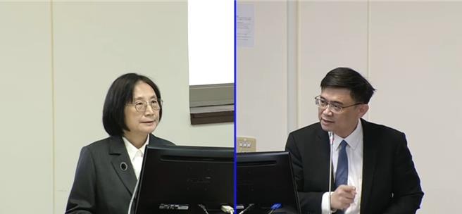 立委赖瑞隆(右)28日在立法院经济委员会警告公平会李镁，针对Uber Eats併购案，这家公司过去有很多不当纪录，要求紧盯公平委员，切不可被作不当游说，收受不该收的资源。(撷取自立院议事转播系统)