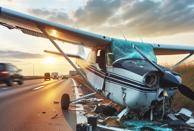 厄瓜多一架小飛機突然墜毀在馬路上，引起民眾恐慌。（示意圖／AI生成圖）