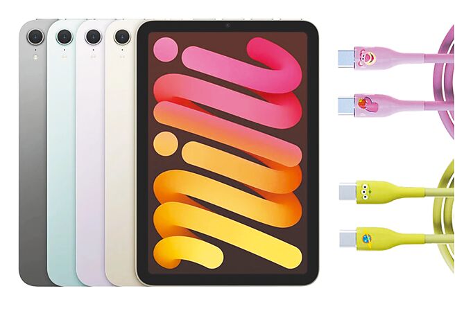 搭載Apple Intelligence的iPad mini 7平板電腦（迪士尼充電線組），原價1萬7200元，優惠價1萬6950元。（momo購物網提供）
