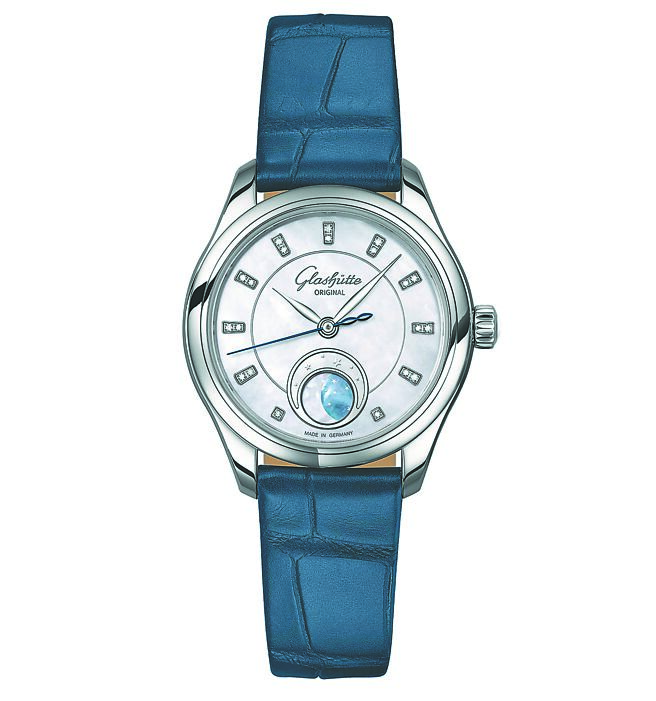 格拉蘇蒂原創Serenade Luna小夜曲月相女表，精鋼白面款，35萬元。（Glashutte Original提供）