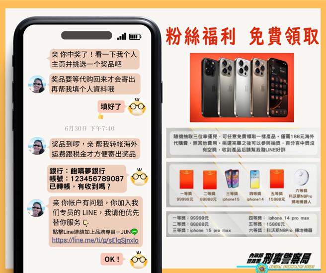 警方提醒网路上佯称游戏或中奖的诈骗手法。（翻摄照片／林郁平台北传真）