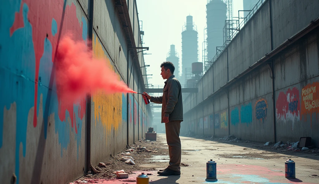 阿德認為金額不足額，又數次持噴漆於小偉住處及工廠外噴寫辱罵字句。（示意圖、與本案無關／AI生成）