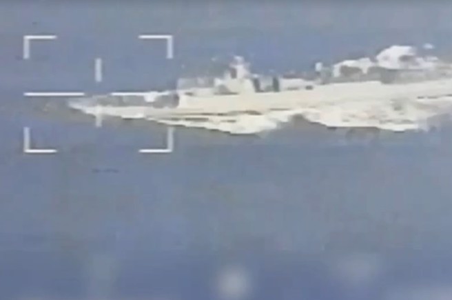 我無人機監控解放軍軍艦畫面。(國防部提供)