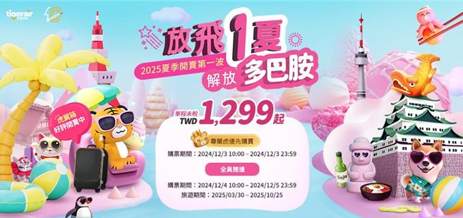 台虎即將開賣2025年夏季班表。（台灣虎航提供／陳祐誠台北傳真）