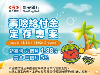 新光銀 推壽險給付金優利定存