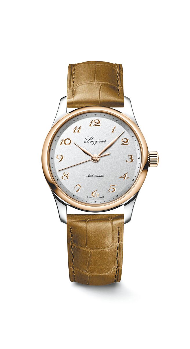 浪琴新款巨擘系列Master Collection不锈钢玫瑰金双金款腕表，34mm，9万1400元。（Longines提供）