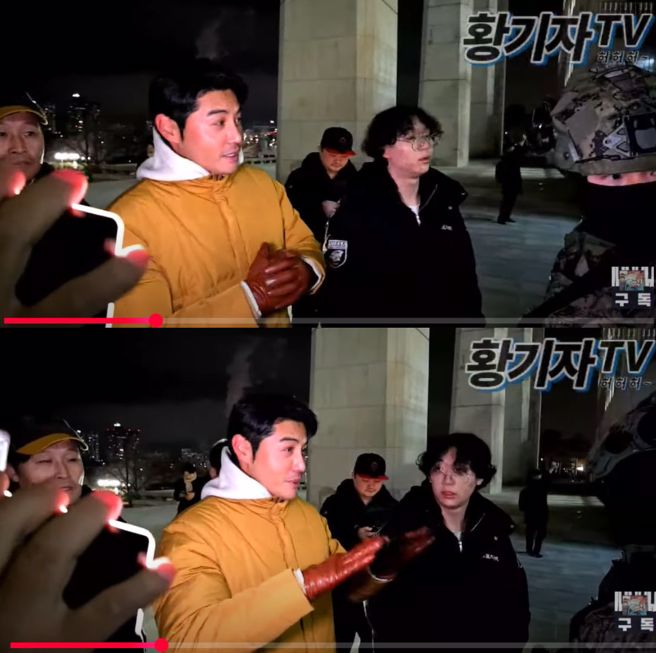 YouTube频道「黄记者TV」昨（3）日深夜至国会外进行直播，没想到竟看到了演员李权勋。（图／翻摄自黄记者TV YouTube）